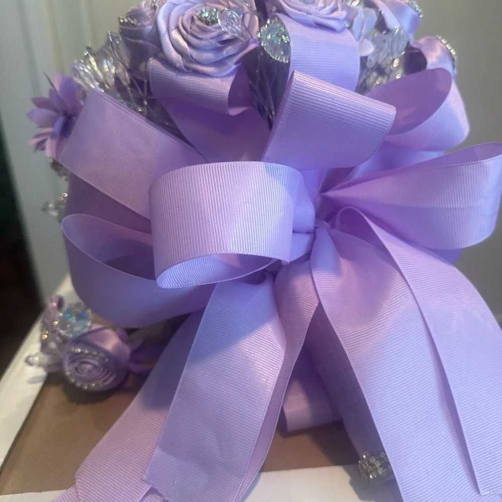 Lavender wedding bouquet with, Grooms boutonniere. - Picture 5 of 11